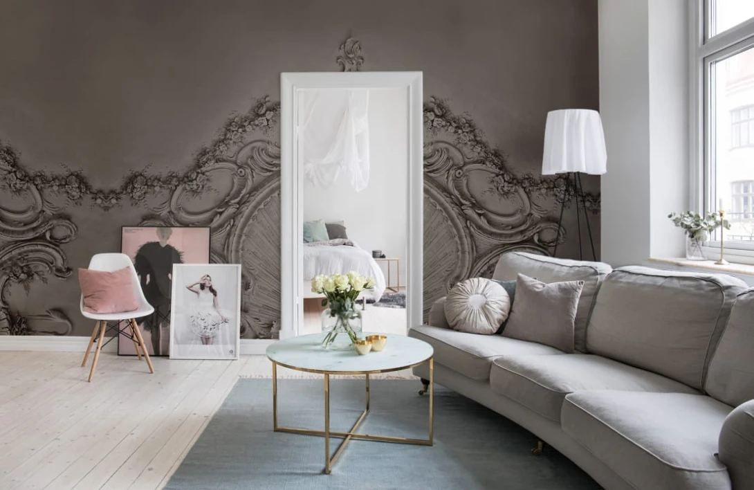 Rebel Walls R15482 Palette Stucco Gloria Clay - mural z rozetą