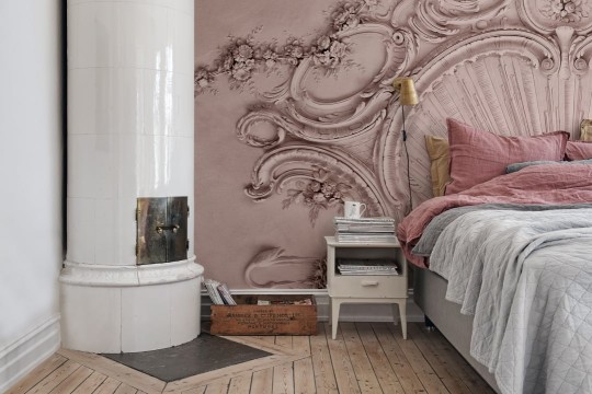 Rebel Walls R15483 Palette Stucco Gloria Dusty Pink - mural z rozetą