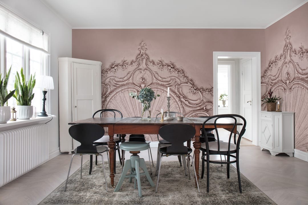Rebel Walls R15483 Palette Stucco Gloria Dusty Pink - mural z rozetą