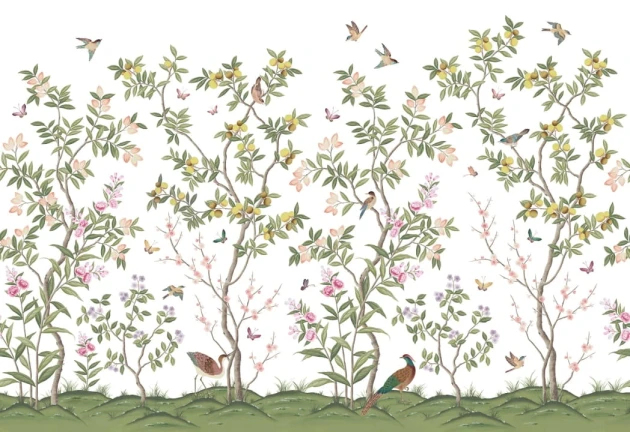 Rebel Walls R16744 Play Chinoiserie Chic - mural drzewo cytrusowe i ptaki