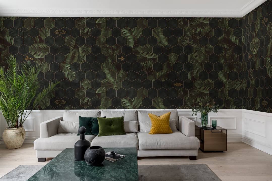 Rebel Walls R17181 Well-Being Hexagon Leaves - mural geometryczny w liście