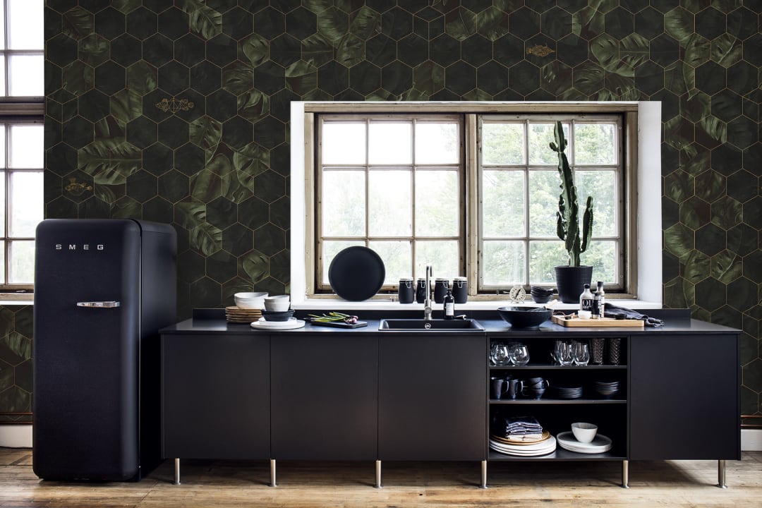 Rebel Walls R17181 Well-Being Hexagon Leaves - mural geometryczny w liście