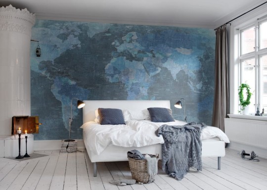 Rebel Walls R10773 Panorama World of Map Blue - mural z mapą świata