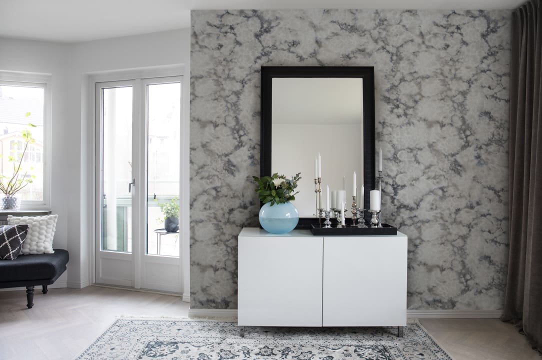 Rebel Walls R12572 Panorama Flow White- mural z efektem marmuru
