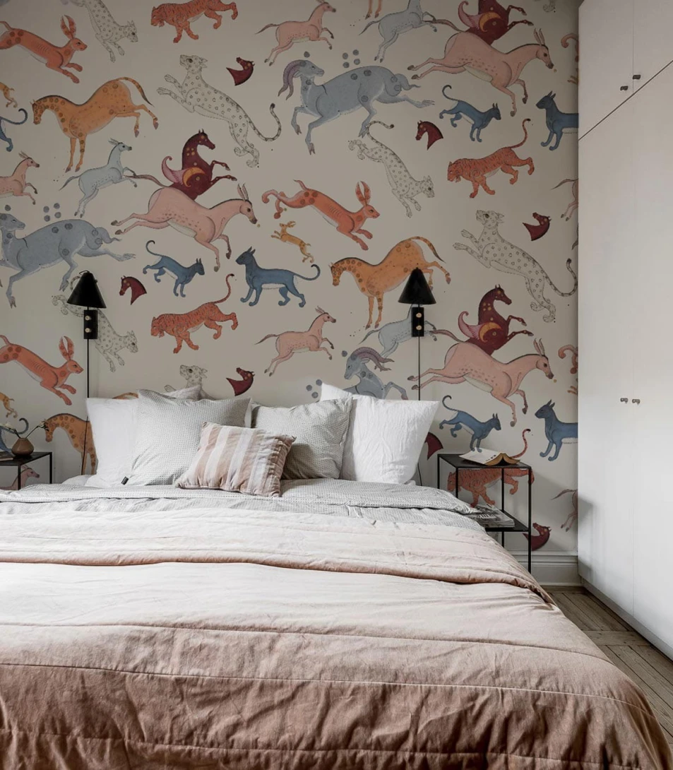 Wallcolors Art Matters Oriental Animals Beige - mural ze zwierzętami