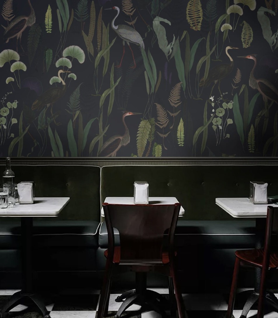 Wallcolors Tropical Intense Calm Heron Navy - mural orientalny