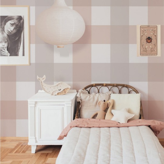 Dekornik DEKO.TAP.369 Provence Check Beige Pink Big - tapeta dziecięca w kratkę