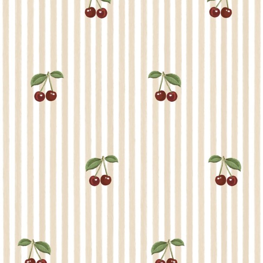 Dekornik DEKO.TAP.389 Little Cherries on Pink Stripes - tapeta w wisienki