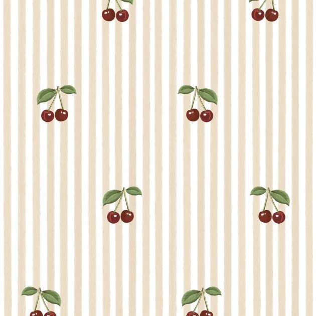 Dekornik DEKO.TAP.389 Little Cherries on Pink Stripes - tapeta w wisienki