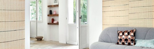 Elitis RM 979 40 Raw Raffia Tsarabanjina - tapeta tkana z rafii i wstążek jedwabnych