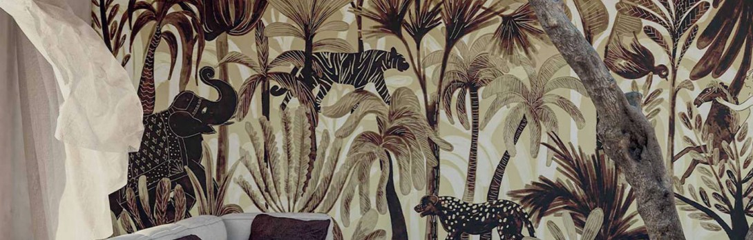 Elitis DM 900 01 360° Bel ami - mural w egzotyczne zwierzęta i rośliny