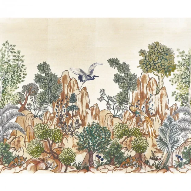 Casamance 71280118 Exploration Hang Mua Sable/mordoré - mural z sizalu w krajobraz wietnamskiej doliny