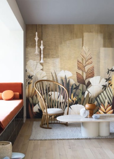 Casamance 71290268 Exploration Icho Paille/multicouleurs - tekstylny mural w roślinny motyw