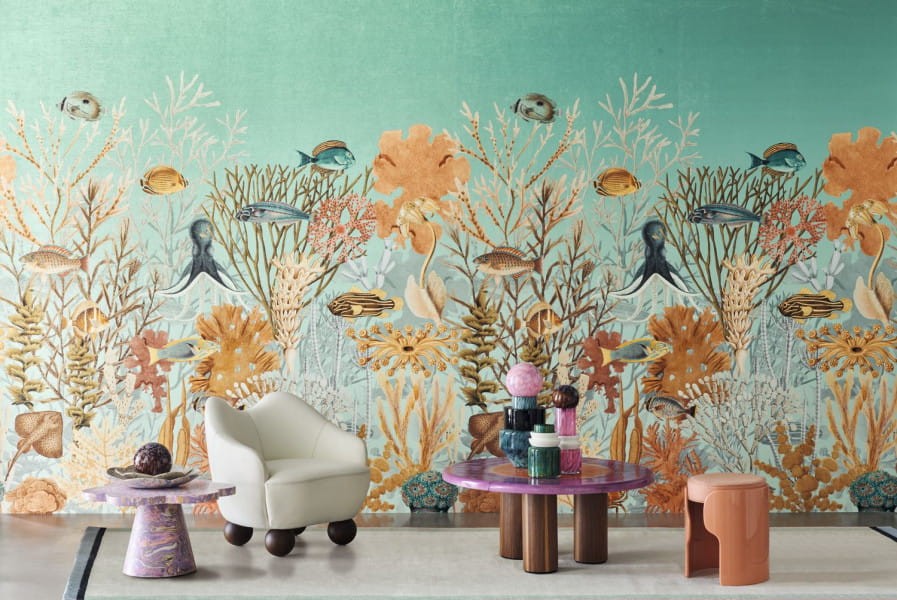 Casamance 71300240 Exploration Moorea Caraïbe/multicouleurs - tekstylny mural w podwodny pejzaż
