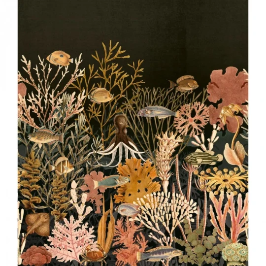 Casamance 71300350 Exploration Moorea Noir de lune/multicouleurs - tekstylny mural w podwodny pejzaż