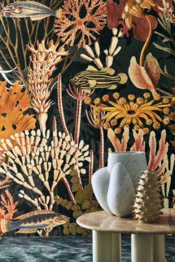 Casamance 71300350 Exploration Moorea Noir de lune/multicouleurs - tekstylny mural w podwodny pejzaż