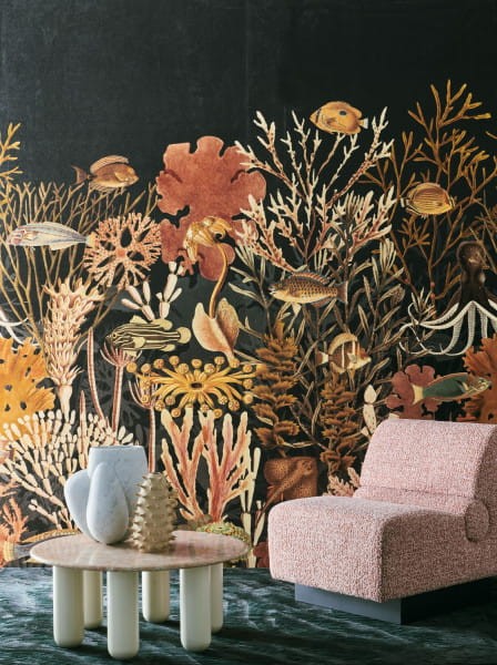 Casamance 71300350 Exploration Moorea Noir de lune/multicouleurs - tekstylny mural w podwodny pejzaż