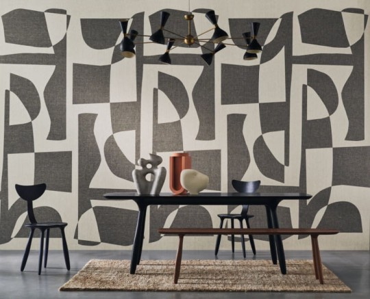 Casamance 71320123 Exploration Concordance Noir et blanc - lniany mural w geometryczny wzór