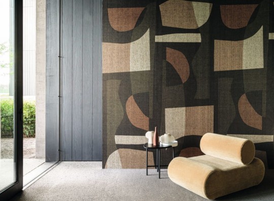 Casamance 71320325 Exploration Concordance Noir de lune/kaki - lniany mural w geometryczny wzór