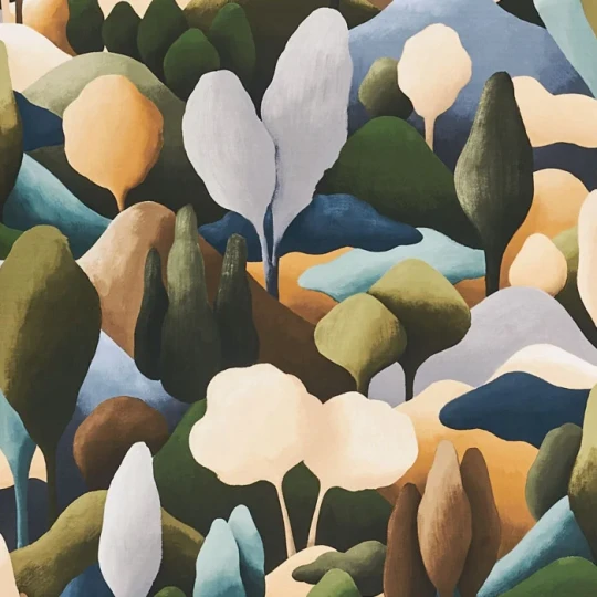 Casamance 71330214 Exploration Orée Kaki/ocre - welurowa tapeta w leśny krajobraz