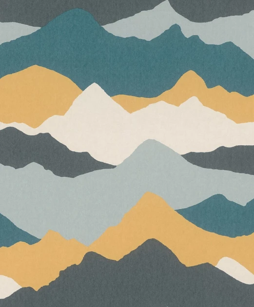 Rasch Textil 301990 Bloomsbury Finn Yellow & Aqua - tapeta pejzaż górski