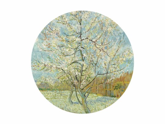 BN 300456 Circles The Pink Peach Tree by Van Gogh - okrągła tapeta z kwitnącym drzewem brzoskwiniowym