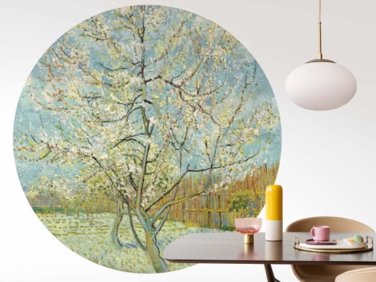 BN 300456 Circles The Pink Peach Tree by Van Gogh - okrągła tapeta z kwitnącym drzewem brzoskwiniowym