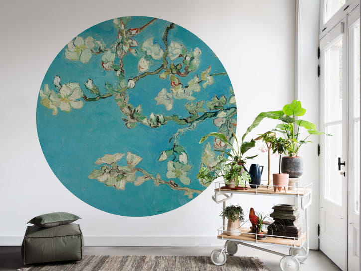BN 300455 Circles Almond Blossom by Van Gogh - okrągła tapeta w kwiaty migdałowca