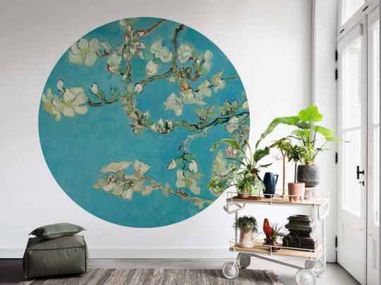 BN 300455 Circles Almond Blossom by Van Gogh - okrągła tapeta w kwiaty migdałowca