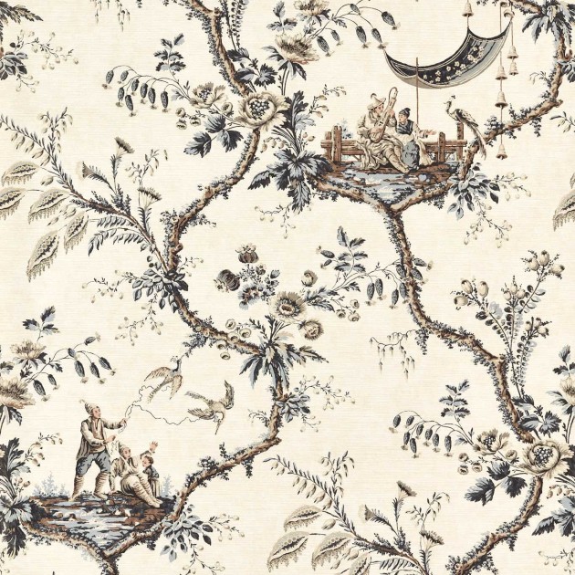 Zoffany 313049 Arcadian Thames Emperor’s Musician Charcoal - tapeta roślinna z muzykiem