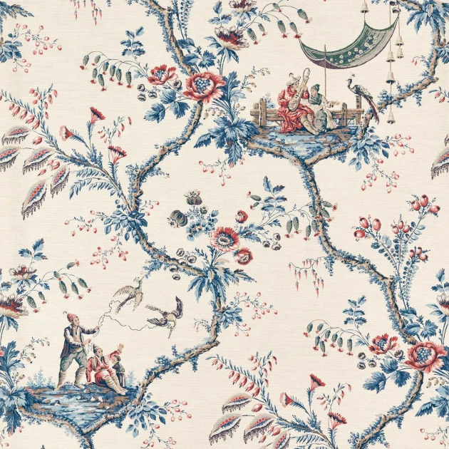 Zoffany 313050 Arcadian Thames Emperor’s Musician Indigo - tapeta roślinna z muzykiem
