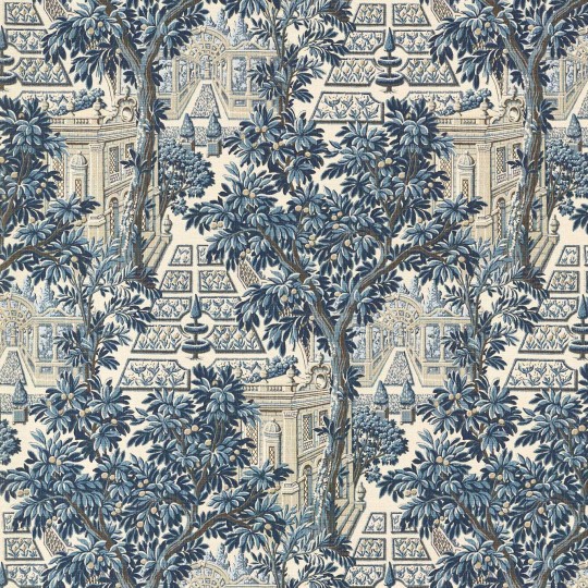 Zoffany 313052 Arcadian Thames Italian Garden Indigo - tapeta z ogrodem