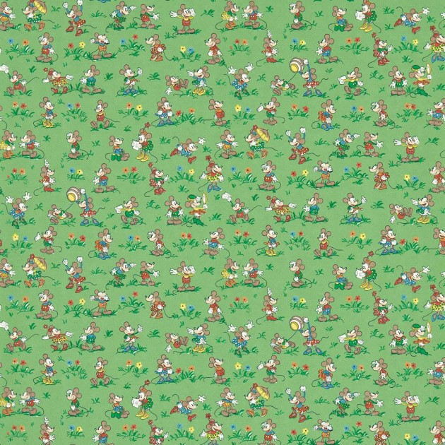 Sanderson 217265 Disney Home Mickey & Minnie Gumball Green - tapeta z Myszką Miki