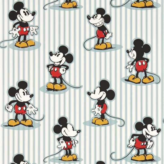 Sanderson 217271 Disney Home Mickey Stripe Sea Salt - tapeta z Myszką Miki