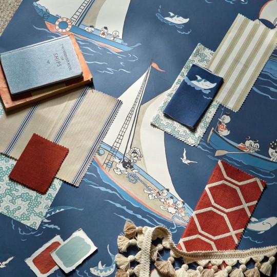 Sanderson 217282 Disney Home Donald Nautical Sea Salt - tapeta z łódką i Kaczorem Donaldem