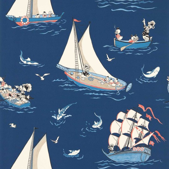 Sanderson 217283 Disney Home Donald Nautical Night Fishing - tapeta z łódką i Kaczorem Donaldem