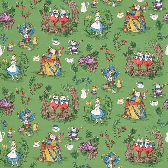 Sanderson 217285 Disney Home Alice in Wonderland Gumball Green - tapeta z królikami i Alicją w Krainie Czarów