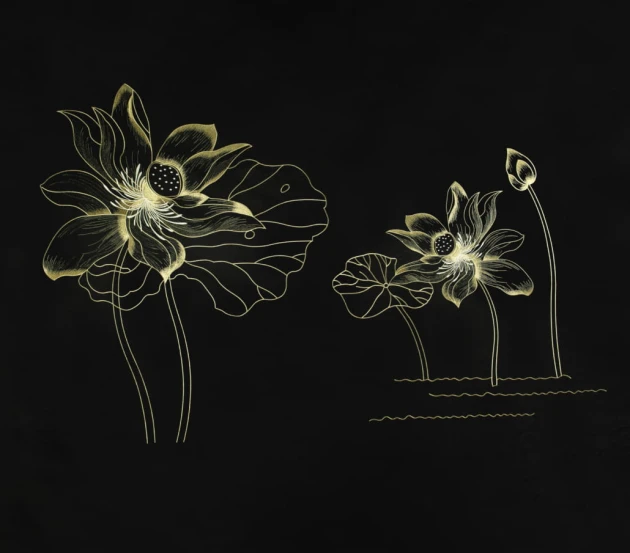 Walltextile 2-C Murale Water Hibiscus Black - mural w kwiaty