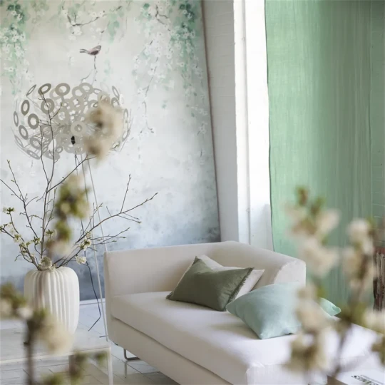 Designers Guild PDG1116/02 Scenes and Murals III Shinsha Scene 1 Celadon - tapeta z opadającymi gałęziami