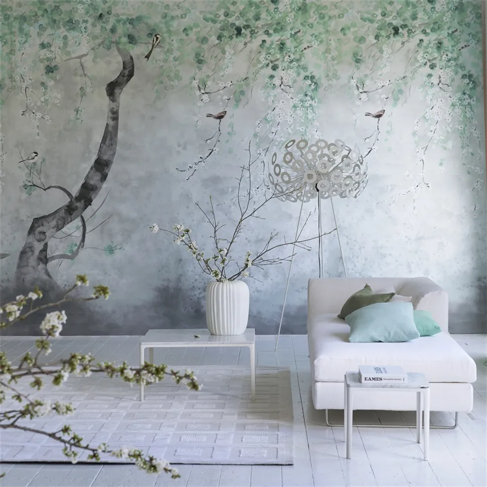 Designers Guild PDG1117/02 Scenes and Murals III Shinsha Scene 2 Celadon - tapeta z opadającymi gałęziami