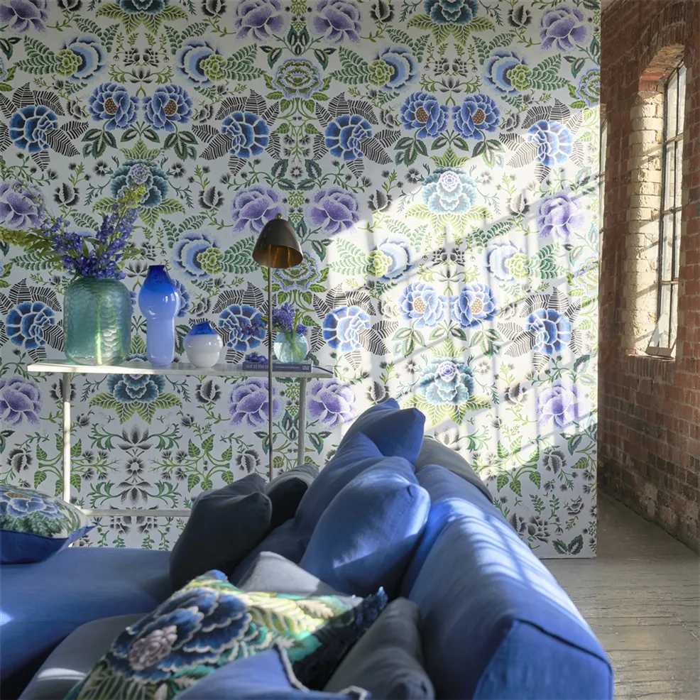 Designers Guild PDG1168/01 Scenes and Murals III Rose De Damas Cobalt - tapeta w kwiaty