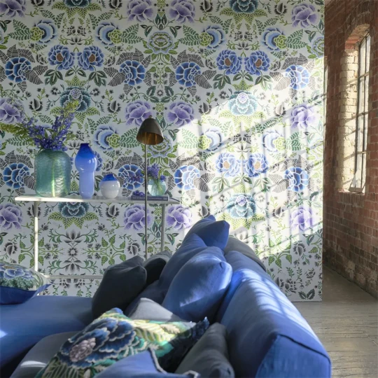 Designers Guild PDG1168/01 Scenes and Murals III Rose De Damas Cobalt - tapeta w kwiaty