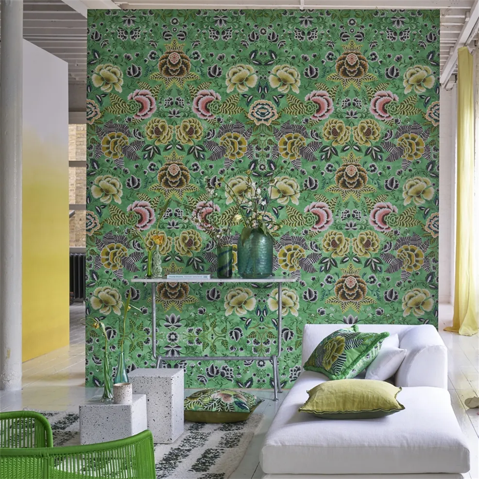 Designers Guild PDG1168/02 Scenes and Murals III Rose De Damas Jade - tapeta w kwiaty