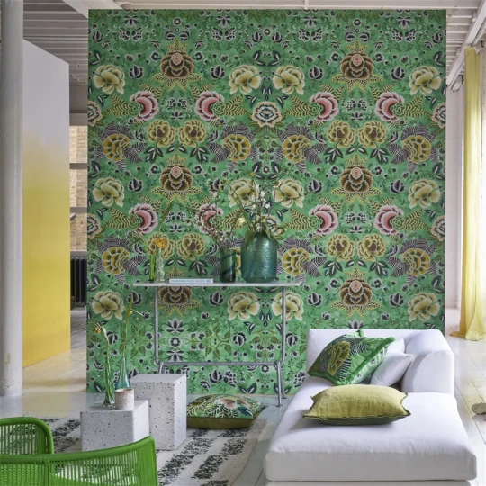 Designers Guild PDG1168/02 Scenes and Murals III Rose De Damas Jade - tapeta w kwiaty