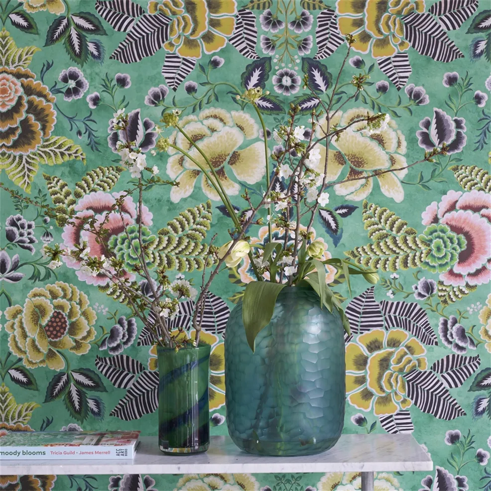 Designers Guild PDG1168/02 Scenes and Murals III Rose De Damas Jade - tapeta w kwiaty