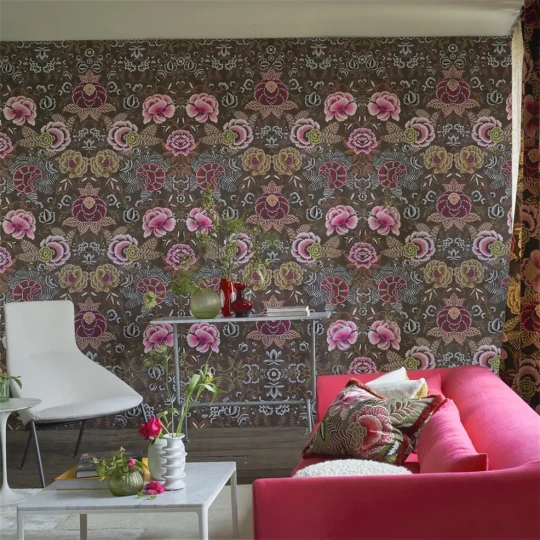 Designers Guild PDG1168/04 Scenes and Murals III Rose De Damas Cranberry - tapeta w kwiaty