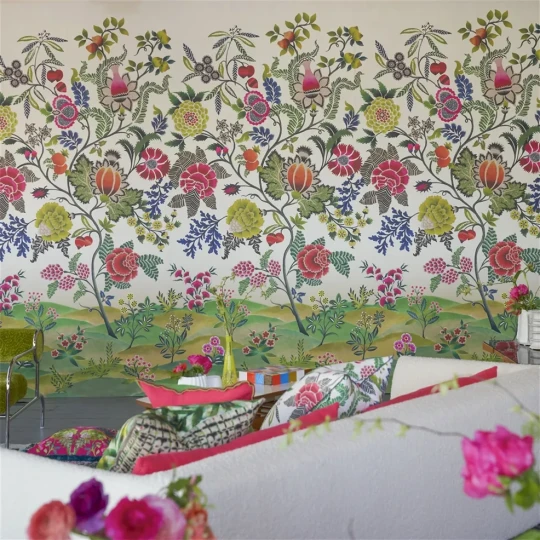 Designers Guild PDG1169/01 Scenes and Murals III Brocart Decoratif Fuchsia - tapeta w kwiaty