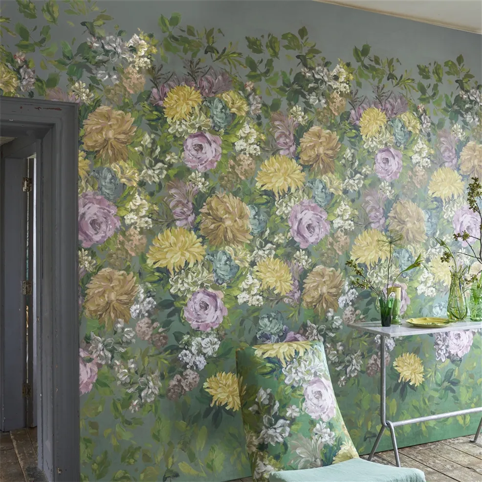 Designers Guild PDG1170/01 Scenes and Murals III Fleurs D Artistes Vintage Green - tapeta w kwiaty