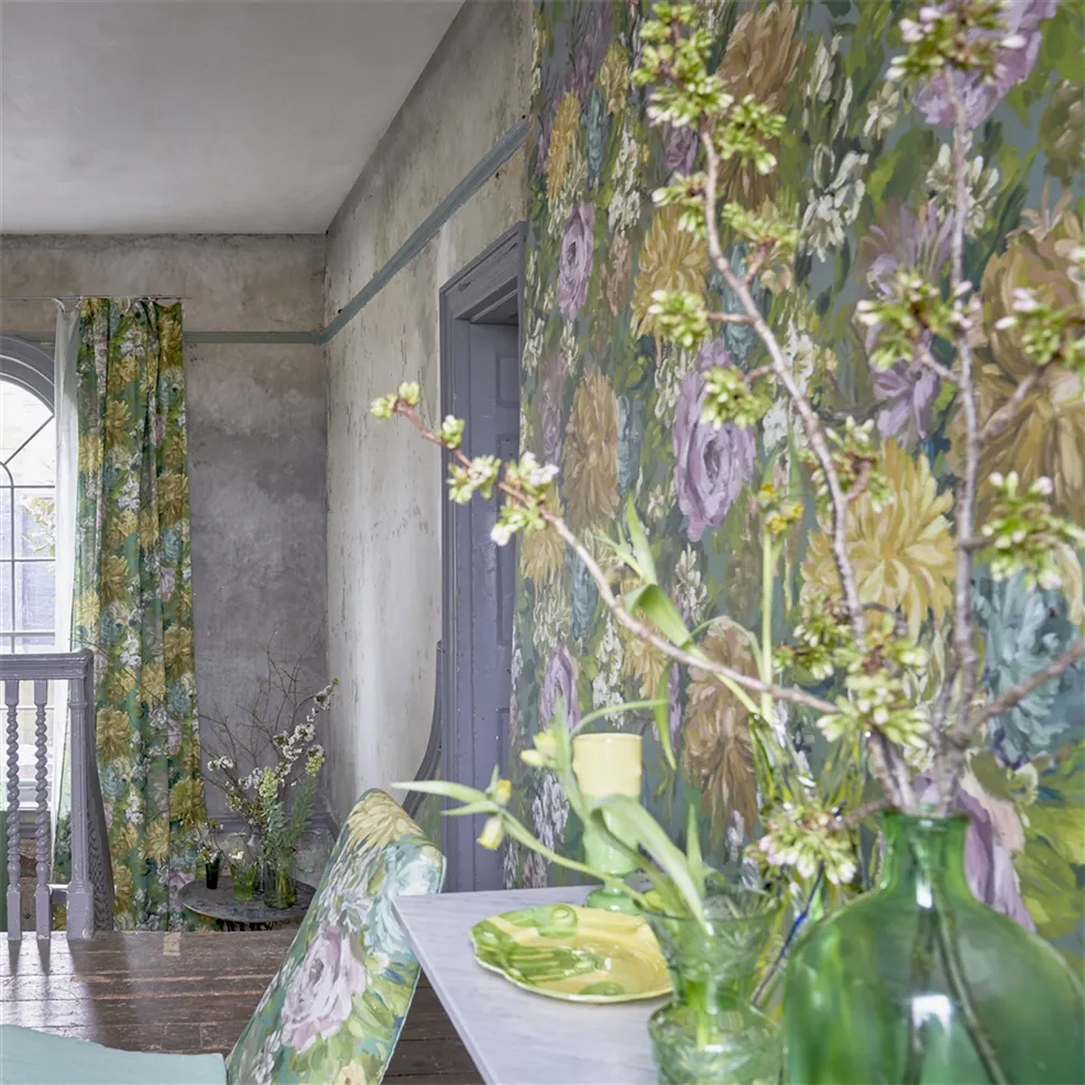 Designers Guild PDG1170/01 Scenes and Murals III Fleurs D Artistes Vintage Green - tapeta w kwiaty