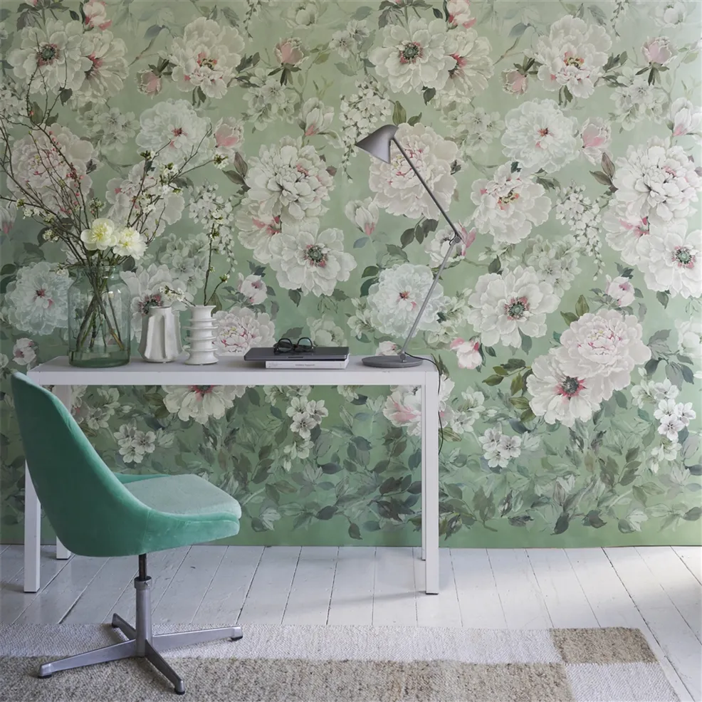Designers Guild PDG1172/01 Scenes and Murals III Fleur Blanche Eau De Nil - tapeta w kwiaty